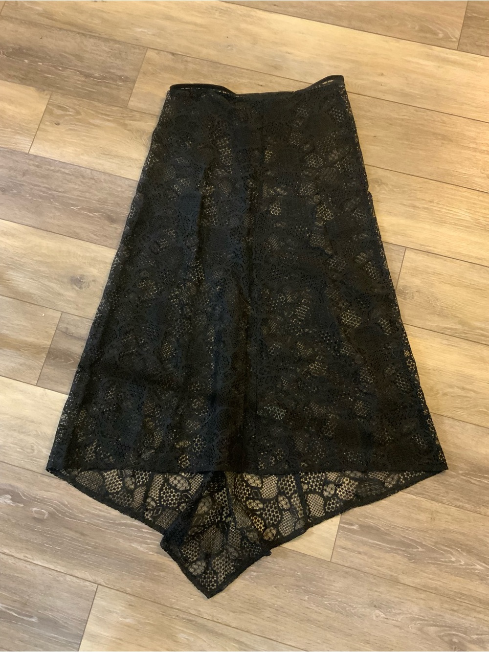 Lioness Black Lace High-Low Handkerchief Hem Skirt